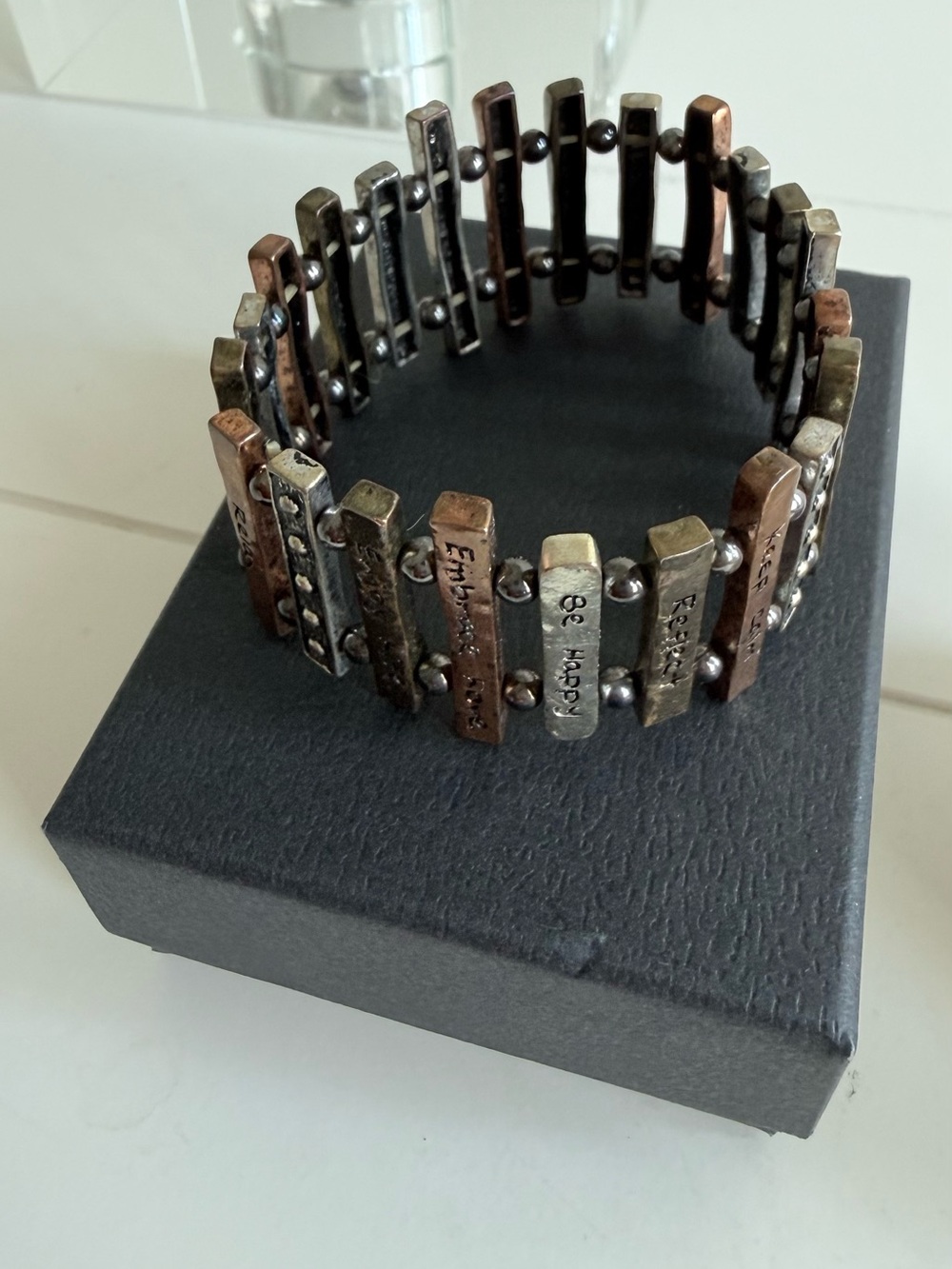 Mixed Metal Inspirational Bar Stretch Bracelet - Women
